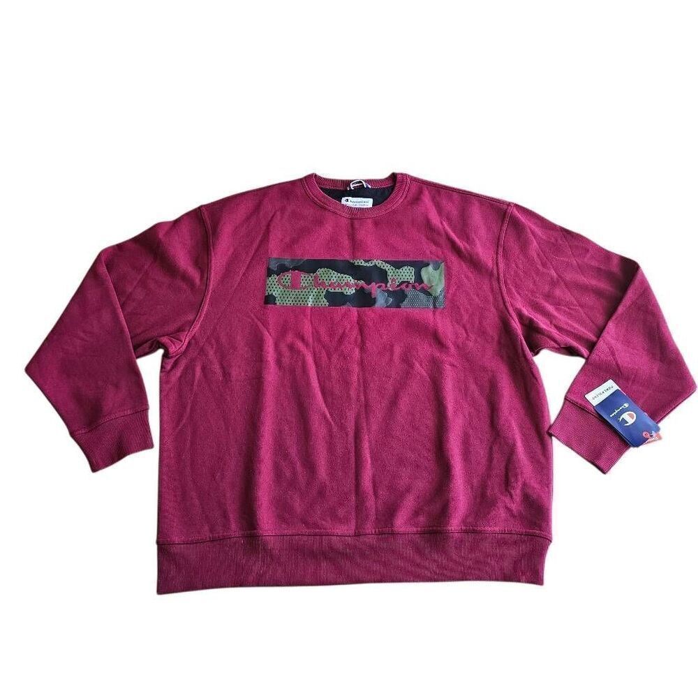 Champion mens XL red maroon camo scrip logo pullover sweater